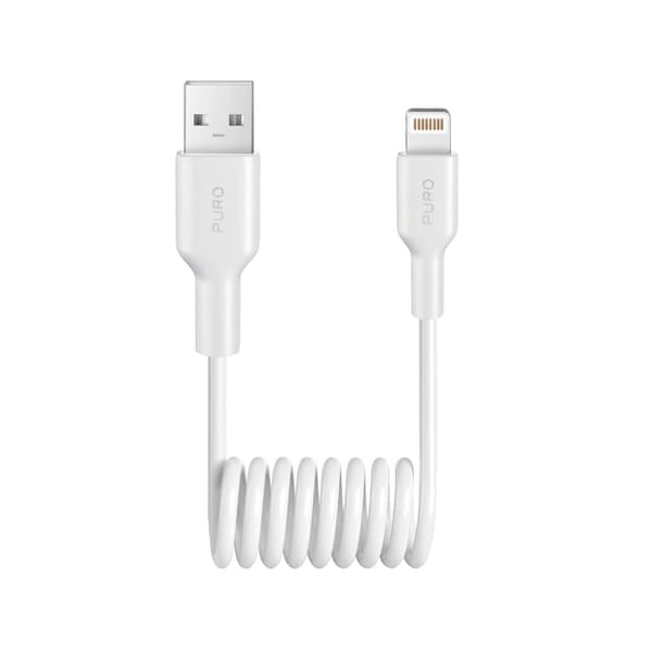 Spiralkabel USB-A - iPhone Lightning 12W 1m - Hvid