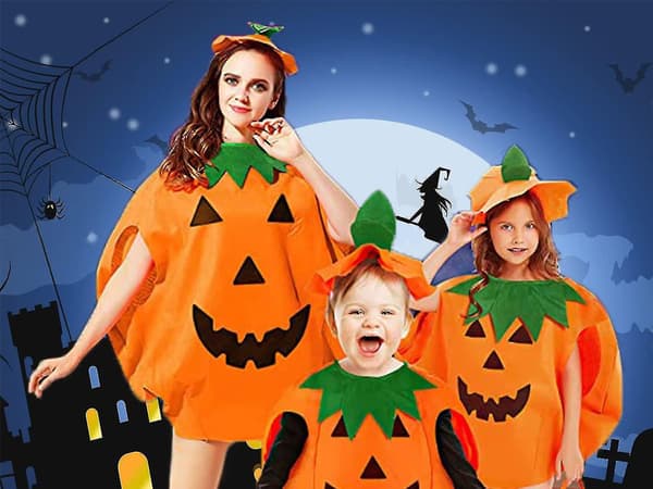 Halloweenkostym, pumpa, apelsin, barn, storlek M, set