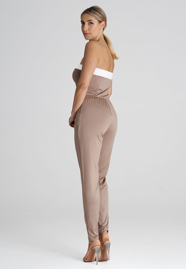 Løs jumpsuit med volanger beige størrelse M
