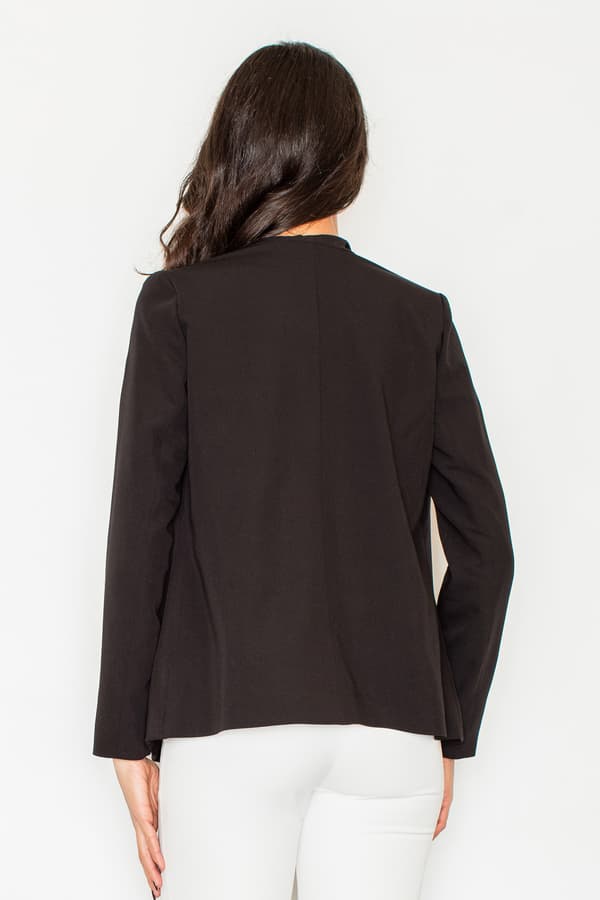 Overdimensioneret damejacke - løs damejacke uden knapper, sort, størrelse S