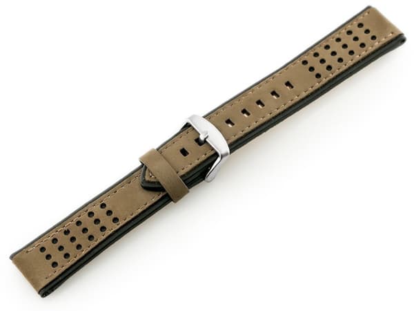 Læderrem til W80 ur, beige/sort - 20mm