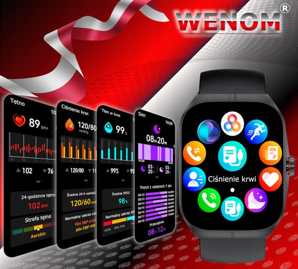 Wenom AMOLED NFC Bluetooth -älykello urheiluun, vedenpitävä Menu PL