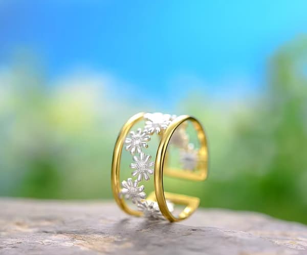 Silverring Justerbar Daisy-ring Förgylld Silver 925
