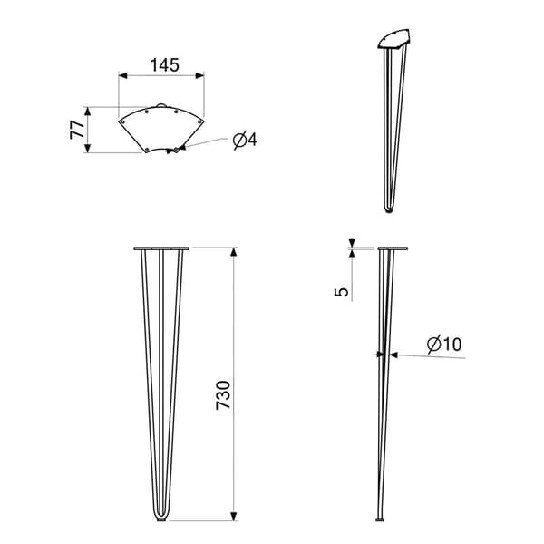 HÅRNÅL tredobbelt stangben 73 cm SORT
