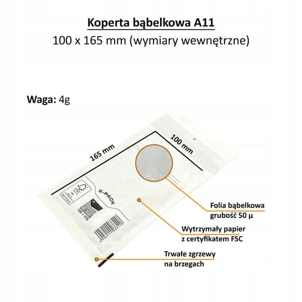 Boblekuvert A11 HVID E-PAKKE x 200 stk.
