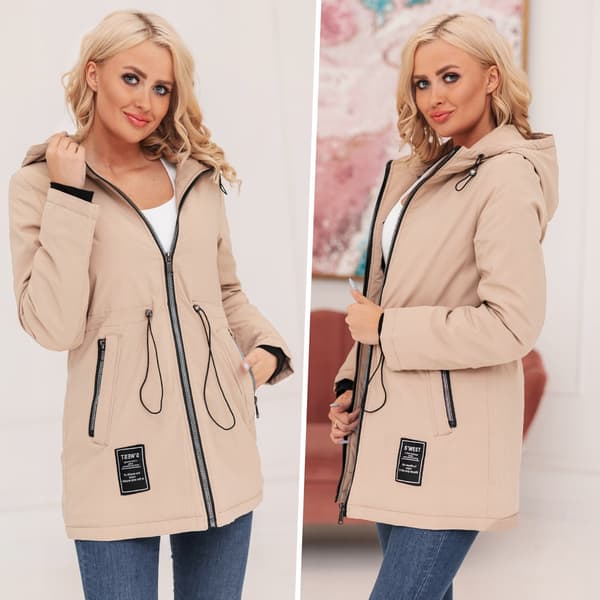 Slimming parka overgangsjacka med hætte forår M sort