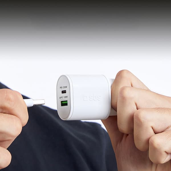 Strømforsyning USB-A USB-C 20W vægoplader - Hvid