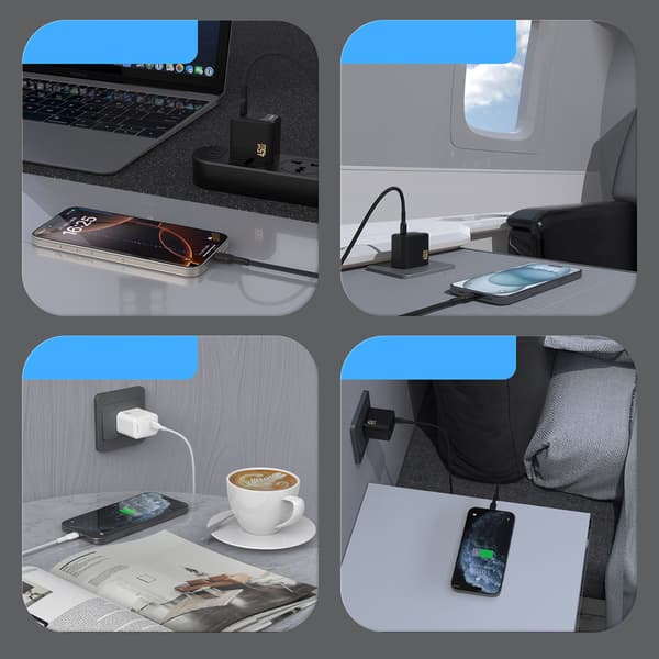 GaN vægoplader med USB-C kabel 45W - Sort