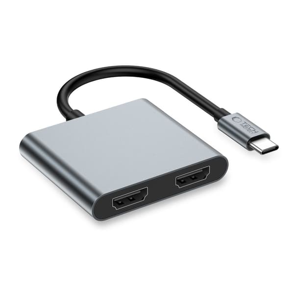 HUB-adapter 4i1 USB-C USB-A 2x HDMI 4K 60HZ - grå