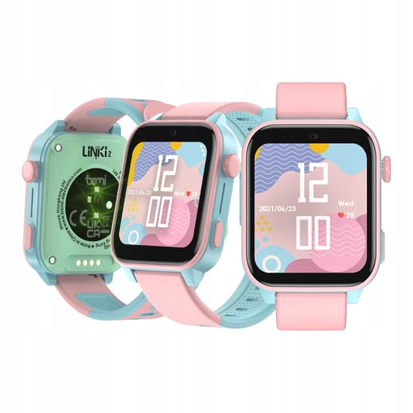 Bemi Linki2 4G LTE GPS LBS Pulstermometer Rosa Smartklocka för Barn