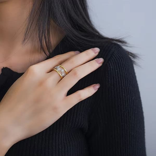 Silverring Justerbar Daisy-ring Förgylld Silver 925