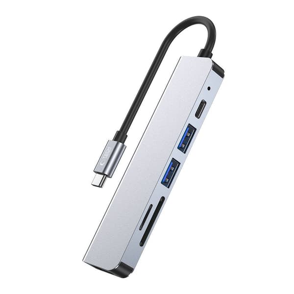 6-i-1 HUB USB-C til USB-A USB-C HDMI Micro SD / TF / SD Splitter - Grå
