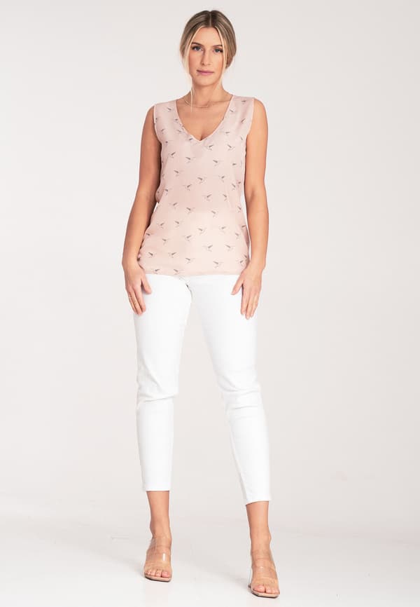 Elegant ærmeløs bluse - mønstret bluse - rosa bluse størrelse L