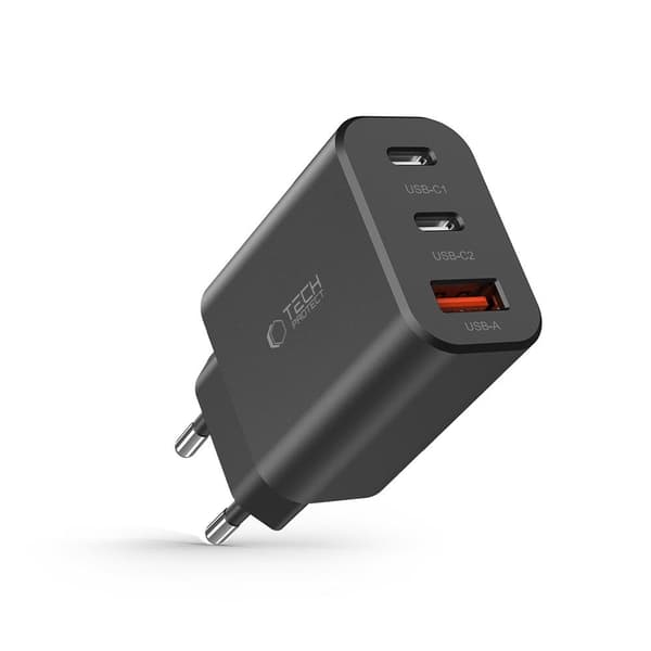 Vægoplader NC30W 2x USB-C USB-A 30W - sort