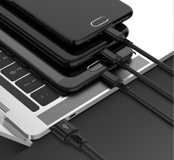Koanni KB13 3-i-1-kabel för iPhone, Micro USB och USB-C svart