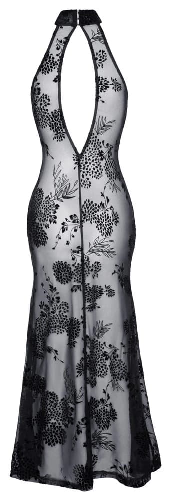 Noir Transparent Blomsterprint Lang Kjole Sort XL