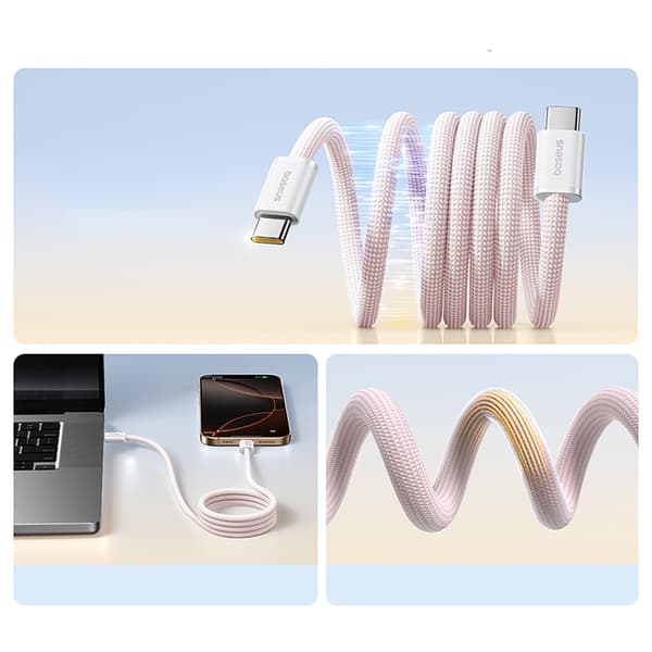 Selvsamlende USB-C Dynamic 4 Pro 100W 1m kabel - Pink