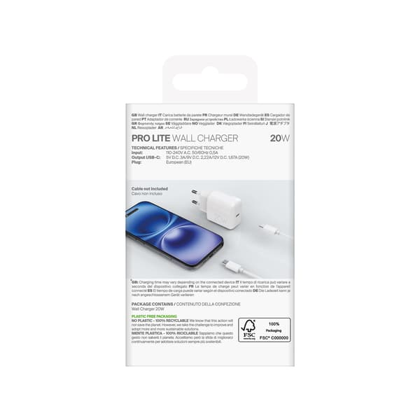PROLITE 20W USB-C Väggladdare - Vit