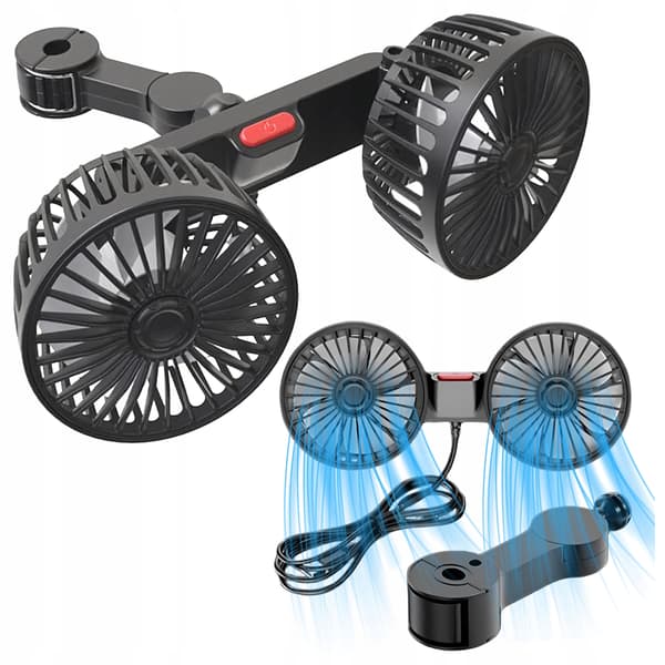Bilventilator Dobbelt roterende ventilator til biler Kraftig 360° USB