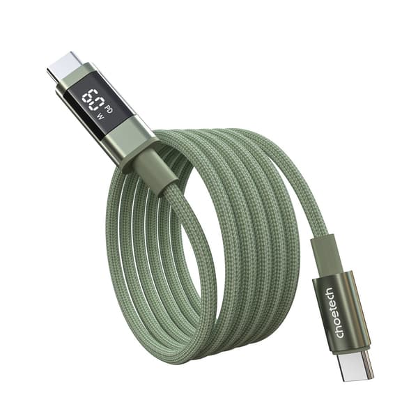 USB-C-kabel med display PD 60W 1,2m - Grøn