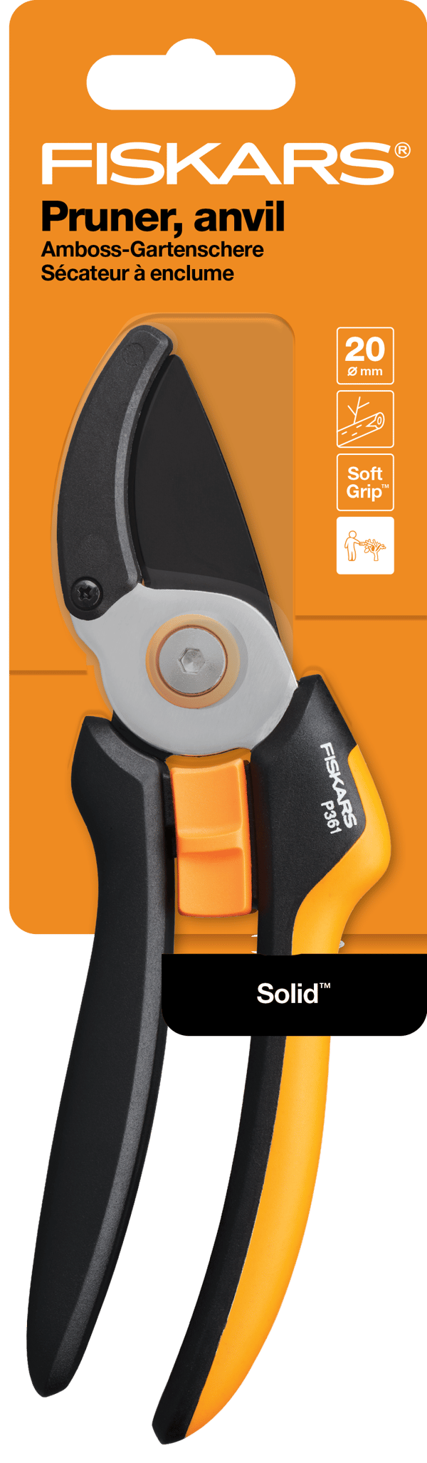 FISKARS SOLID Anvil trädgårdssekatör för torra grenar, ergonomisk P361