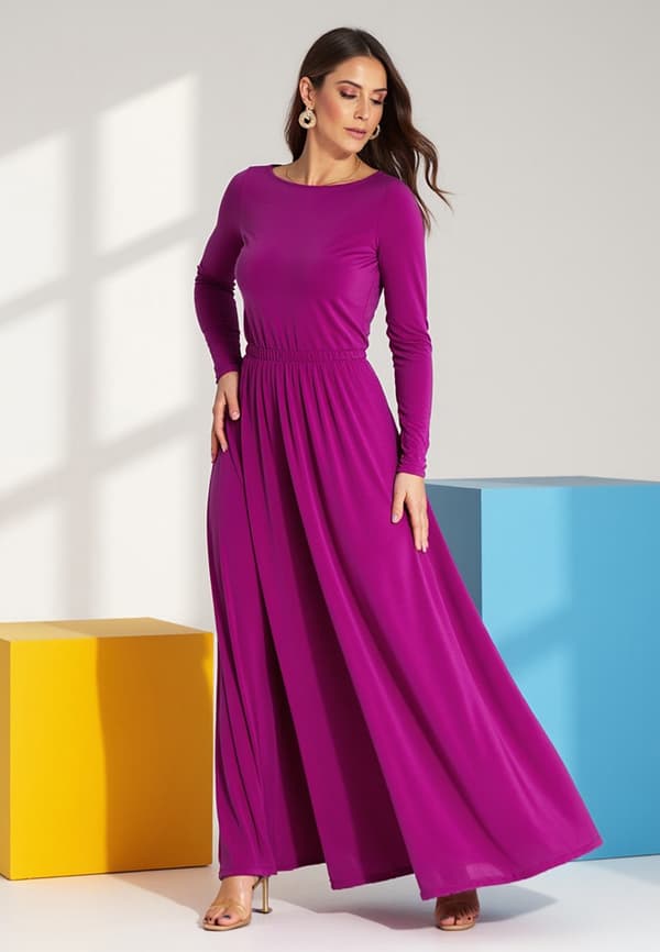 Enkel maxiklänning långärmad fuchsia S