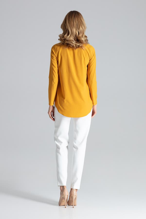 Elegant blus med krage i senapgul storlek M