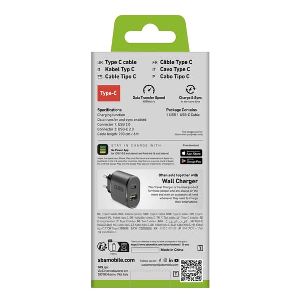 USB-A - USB-C-kabel 2 m - svart