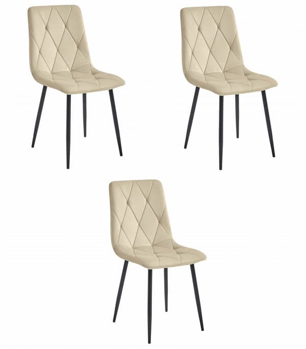 LIBRA stol - lys beige fløjl / sorte ben x 3