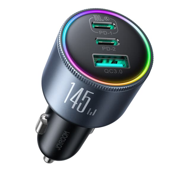 USB-A USB-C Billaddare med 145W Kabel - Mörkgrå