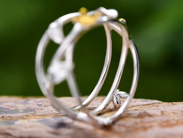 Sølvring Justerbar Ring Blomster Blade Sølv 925 Trusky