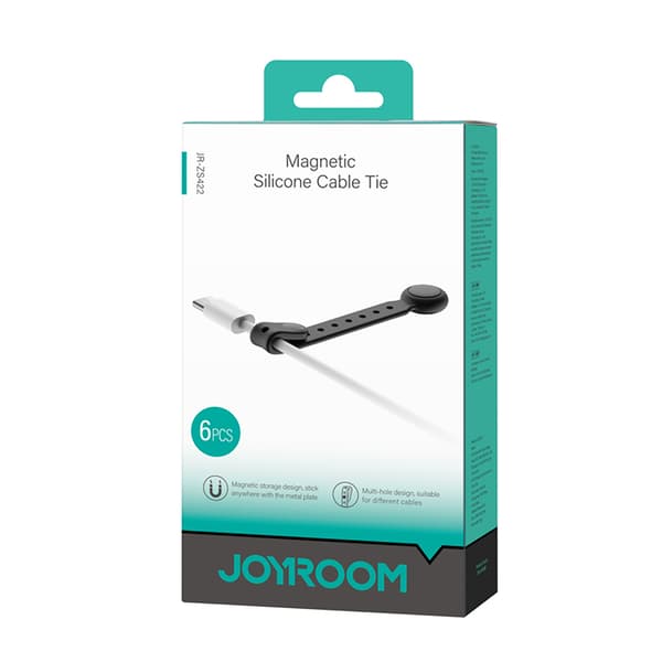 Silikone kabelbinder med magnet, sort - sæt med 6