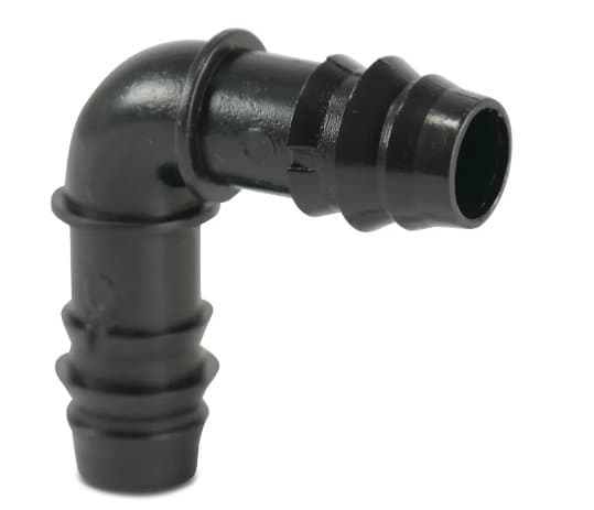 Albue 90° POM 20 mm korrugeret 4-stangs sort