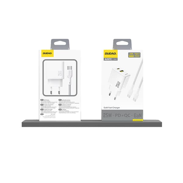 25W hurtig vægoplader USB-A USB-C - Hvid