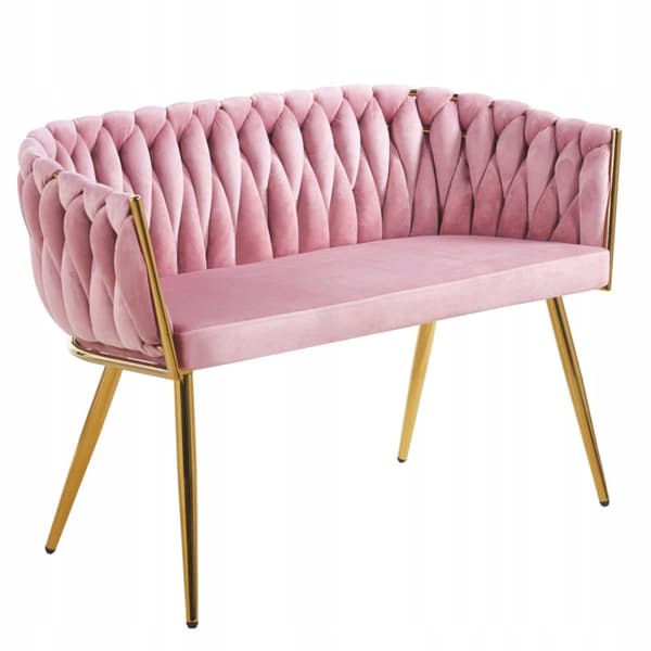TVÅSITSIG ROSA Art DECO-soffa med sammanflätade GYLLENE BEN för VARDAGSRUM