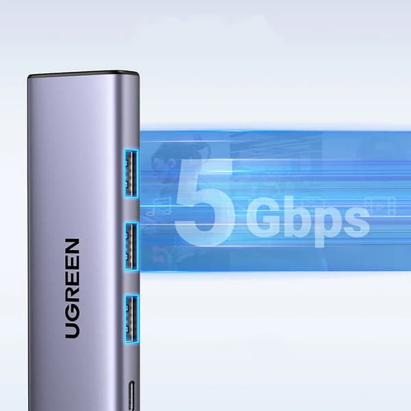5in1 HUB-sovitin USB-C - USB-C PD / HDMI / 3x USB-A 3.0 - harmaa