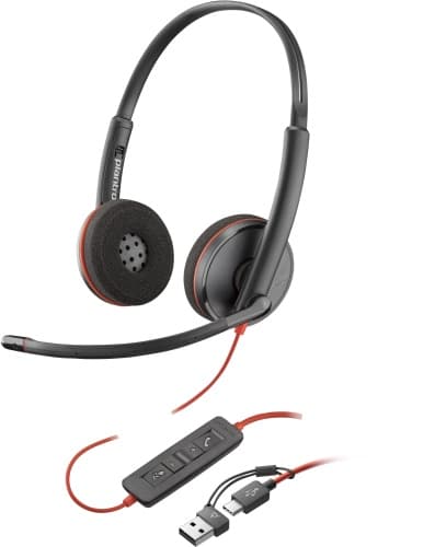 Poly Blackwire 3220 Stereo Trådbundet Headset, USB-C, USB-C/A Adapter (Bulk), Svart