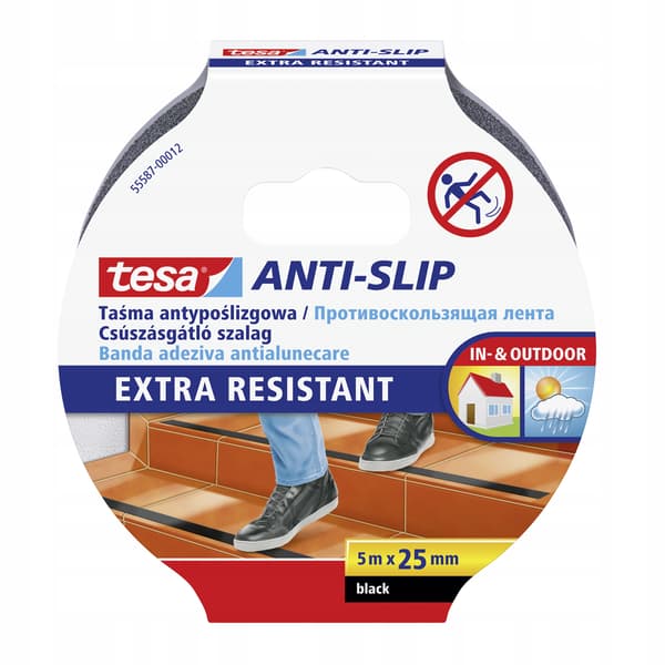 Tesa skridsikker tape til trapper 5m 25mm sort