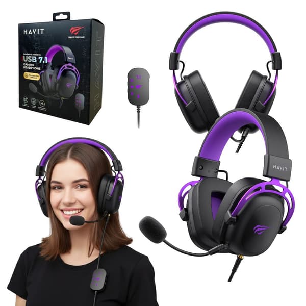 Havit H2002 U Gaming Hovedtelefoner Sort og Lilla