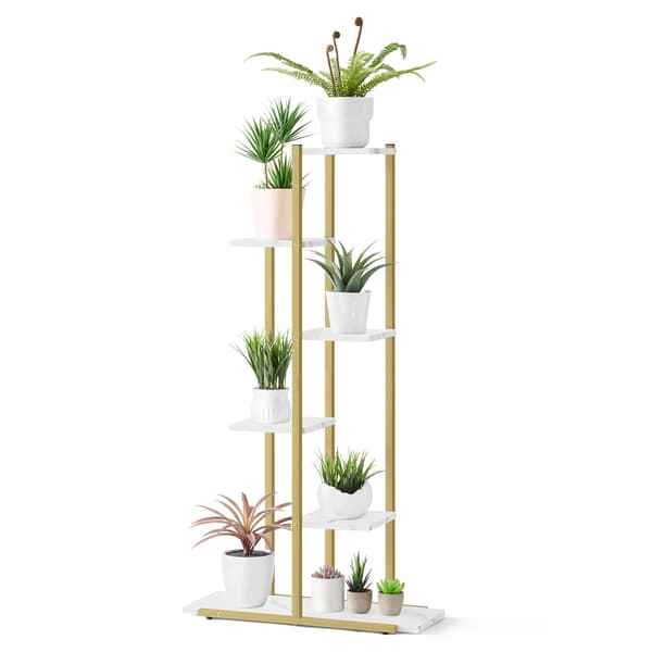 Blomställ med 6 hyllor - marmor / guldfärgade ben