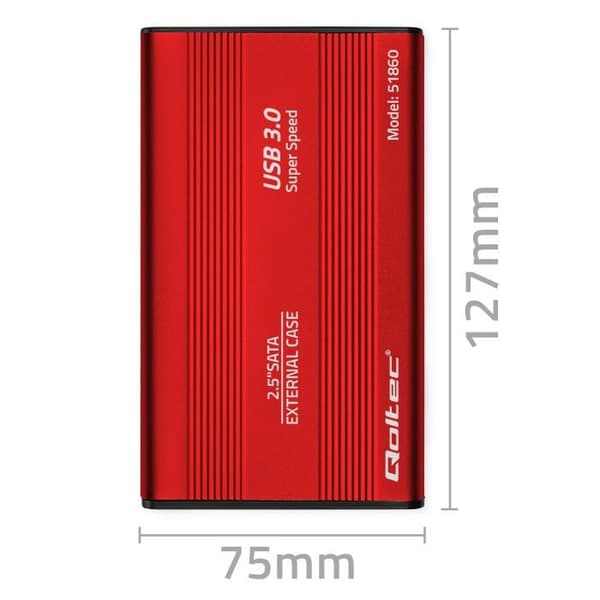 Qoltec-kabinet til HDD/SSD 2,5" SATA3 | USB 3.0 | Rød