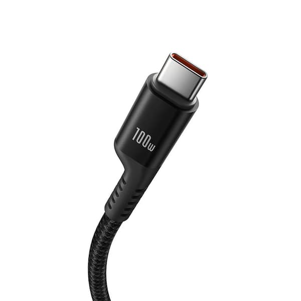 USB-C Fish-Eye -spiraalikaapeli 100W 1m - Musta