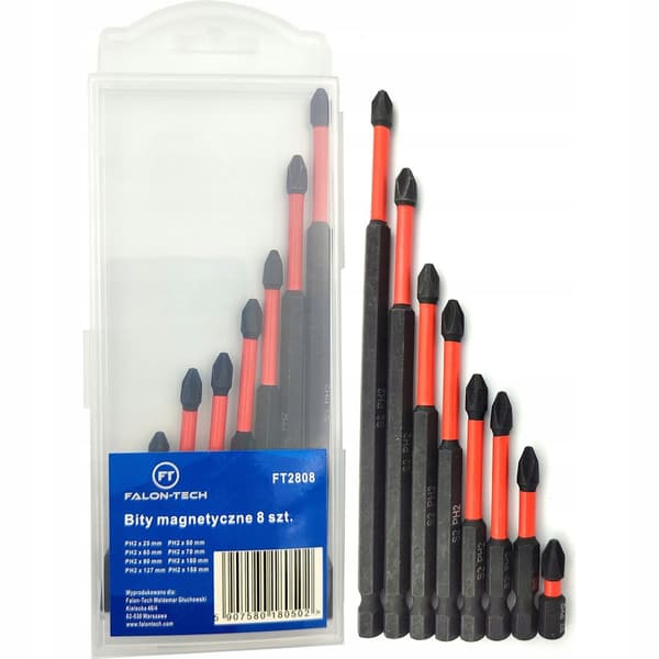 Falon-Tech PH2 lang magnetisk slagbitssæt, 8 dele