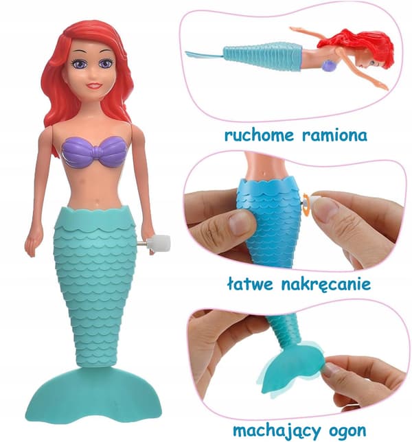 SJÖJUNGFRUNDDOCKA, flytande FÖNSTERMANÖVERAD BADDOCKA, rött hår
