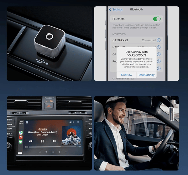 Langaton Adapteri Ottocast Mini Cube CarPlay / Android Auto Hopea
