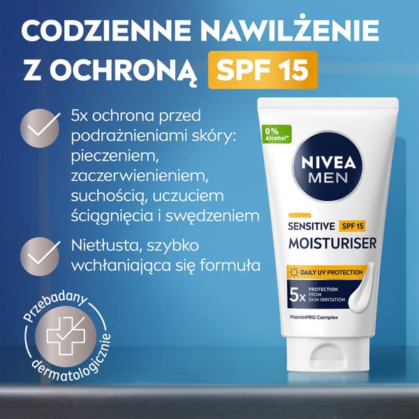 Nivea MEN Sensitive Soothing -kosteusvoide miehille SPF 15, E- ja B5-vitamiini, 75 ml