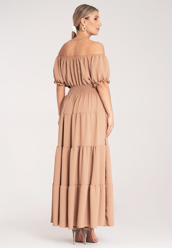 Lång sommarklänning med volanger beige M1170 universal