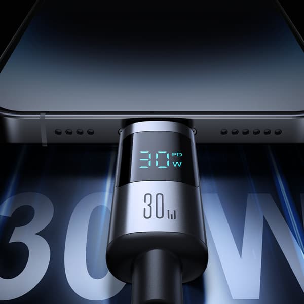 USB-C-näyttökaapeli - iPhone Lightning 30W 1.2m - Musta