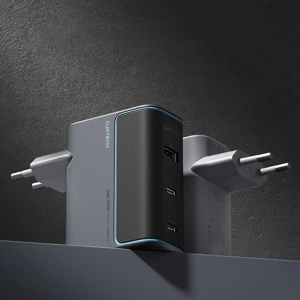USB-C USB-A Väggladdare med USB-C GaN-kabel 100W - Grå