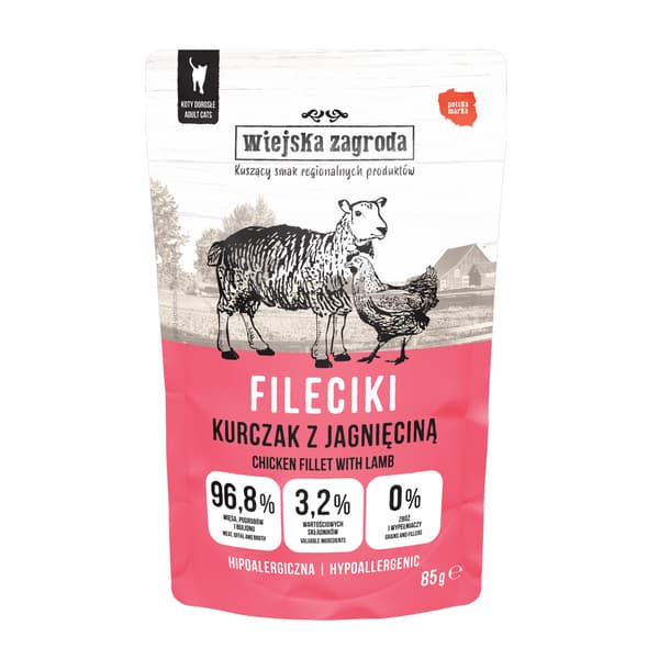 COUNTRY FARM Kylling- og lammefileter - vådfoder til katte - 24x85g